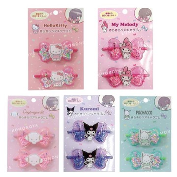 小禮堂 Sanrio 三麗鷗 蝴蝶結髮圈2入組 (流沙款) Kitty 美樂蒂 酷洛米 帕恰狗