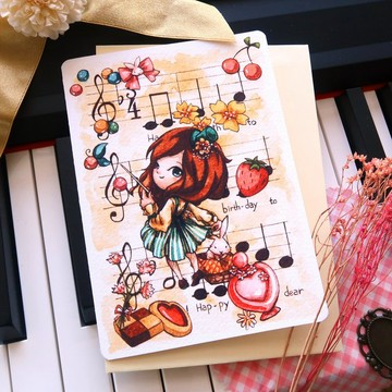 【Pin】生日快樂歌樂譜 - 水彩插畫生日卡