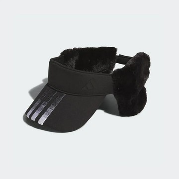 Adidas 高爾夫中空帽 耳罩可拆 漸層三條紋設計 黑色 (女款)