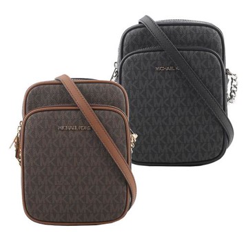 MICHAEL KORS 金/銀字 滿版塗層帆布拉鍊中款直式斜背包(任選) 35F1GTVC2B