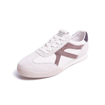 KOKKO極簡線條撞色麂皮拼接德訓鞋淺灰色