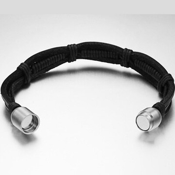 真皮手環 鈦鋼手鍊-簡約商務紳士品味情人節生日禮物男飾品73cq40【獨家進口】【米蘭精品】