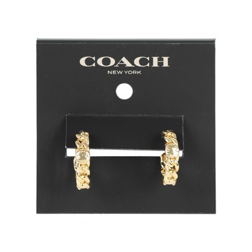 COACH 鉚釘及鎖鏈設計圓弧形針式耳環(金色) CBW13 GLD