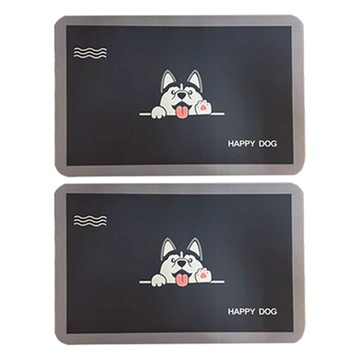 Funtaitai 超吸水珪藻土軟地墊2件組 10秒速乾 浴室防滑墊  歡樂二哈 黑色  1組  38 x 58cm