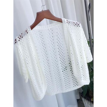 配吊帶裙子披肩外搭女短款鏤空針織短袖開衫薄款夏季罩衫冰絲