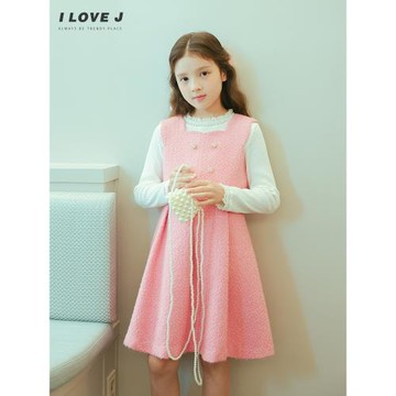 ILOVEJ童裝女童T恤修身蕾絲領春季兒童長袖上衣純棉打底/JVFTO61