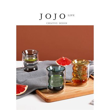 JOJO'S L. PD.Cobalt.彩色雙層玻璃水杯牛奶杯螺旋狀玻璃杯丨鈷藍
