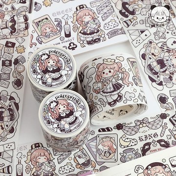 🍋檸檬青🍋台灣現貨阿布&多多醬集合新品到貨撲克序章卡通54款超清長循環紙膠帶自帶離型紙貼紙手帳裝飾素材