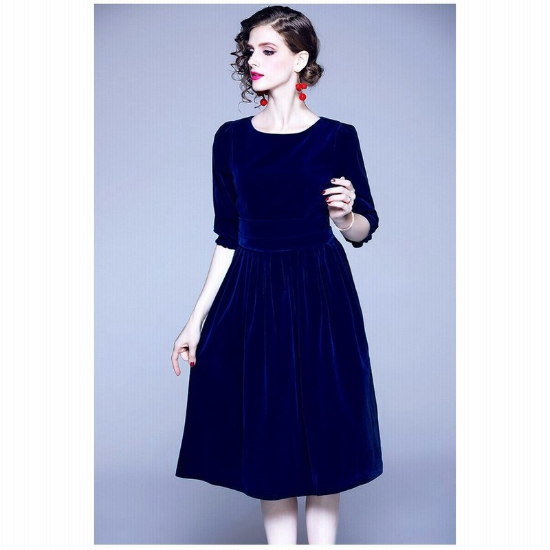 ベルベット ドレス ワンピース 膝丈 パーティードレス 七分袖 ベロア 結婚式 二次会 S Xl 通販 Lineポイント最大0 5 Get Lineショッピング