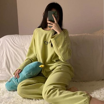 2022年新款睡衣女士純棉春秋季可外穿韓版簡約長袖休閑家居服套裝