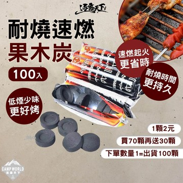露營木炭 [逐露天下] 耐燒速燃果木炭 1盒10包100顆 烤肉燃料 速燃起火 低煙少味
