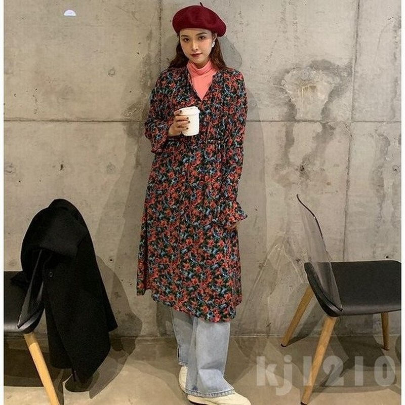 花柄ロングチュニックワンピース韓国ストリート長袖花柄k Pop原宿系オルチャンフラワーレトロシャツきれいめブラウス 通販 Lineポイント最大0 5 Get Lineショッピング