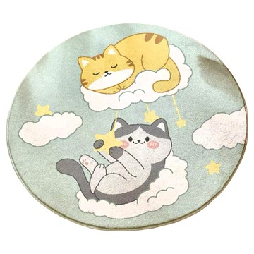 Arbor Home 喬木居家 韓風插圖圓形仿羊絨地毯 - 吸水速乾 舒適親膚觸感 精緻柔軟  80cm  懶睡貓