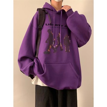 紫色連帽衛衣男秋季潮牌美式高街復古重磅上衣設計感寬松大碼外套