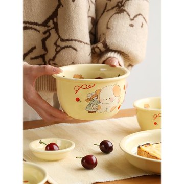 藍蓮花家居卡通小狗碗個人專用女生甜品碗沙拉碗陶瓷家用可愛飯碗