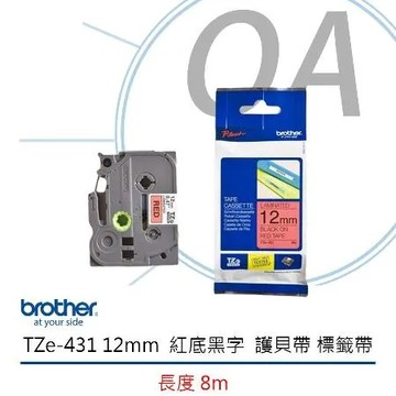 【5捲組合】Brother TZe-431 12mm 紅底黑字 護貝帶 標籤帶 原廠公司貨