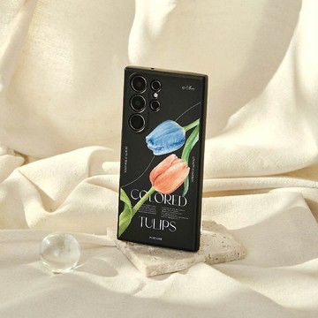 浪花花藝純粹鬱金香純色矽膠SAMSUNG手機殼-霧黑色