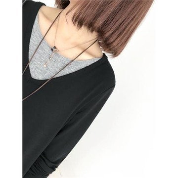 純棉新款韓版長袖T恤女春秋拼接假兩件套大碼寬松百搭上衣打底衫