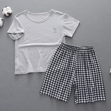 親子透氣涼爽短袖家居服套裝/空調服-兔子-灰色