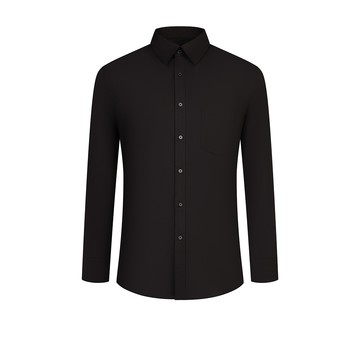 免熨防皺口袋款彈性單色紗長袖上班襯衫/黑色 | 2112101299