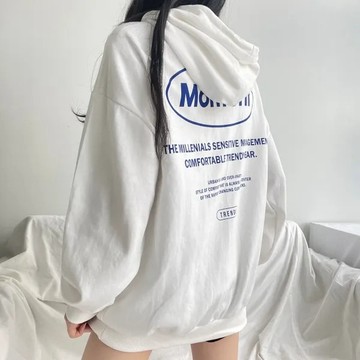 Vuja de 純棉連帽衛衣 大學t 薄衛衣 oversize 大學t 長袖 秋冬上衣 字母印花 潮流衣服 刷毛 衣服女