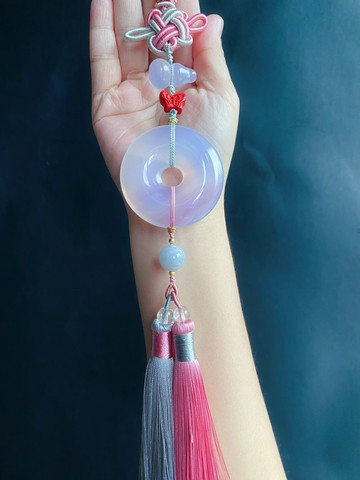 翡翠 天然 紫瑪瑙 大平安扣 葫蘆 硃砂 禮物 車掛 包掛 蝴蝶