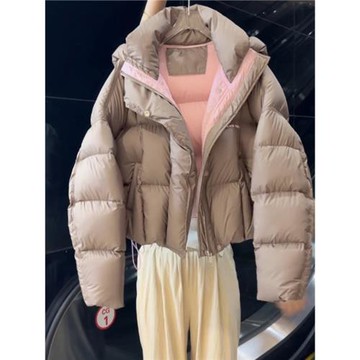 獨特超好看卡其灰短款棉服女冬2024新款小個子高端面包服外套爆款