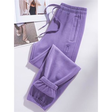 毛圈新疆長絨棉衛褲女2025春秋新款純棉紫色運動褲初秋休閑褲束腳