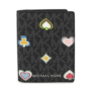 MICHAEL KORS COOPER 銀字LOGO黑色防刮滿版印花對開式多層卡片包