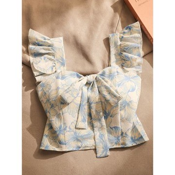 法式甜美碎花吊帶背心女夏外穿性感時尚小清新蝴蝶結短款抹胸上衣