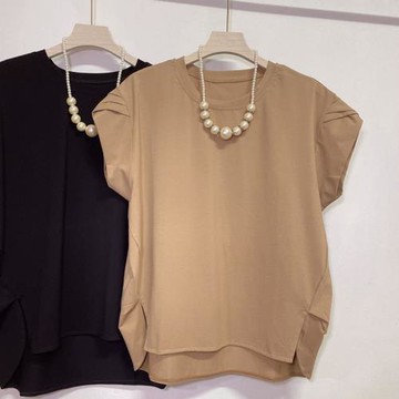 夏季新款時尚韓版百褶短袖T恤港風寬松不規則前短后長遮肚上衣女t