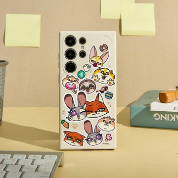 Disney動物方城市-角色大頭亂花貼紙純色矽膠SAMSUNG手機殼