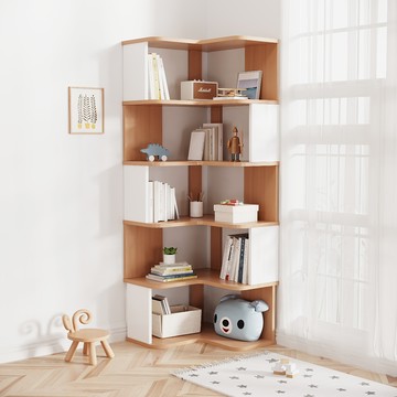 【樂樂】L型轉角簡約實用書架雙色5層60x60(實木書架 層架 置物架 收納架)原木+白色 五層60*60