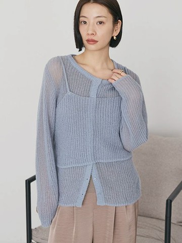 【SET ITEM】寬鬆針織開襟衫+針織吊帶背心(0H001113600) - AMERICAN HOLIC