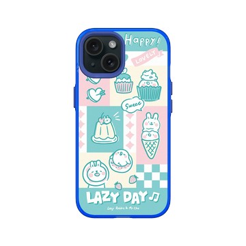 iPhone 15 Clear 激光藍 - 懶散兔與啾先生 Lazy Rabbit and Mr.Chu - 粉嫩夏日