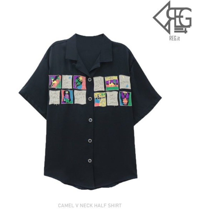 Regit Camel V Neck Half Shirt 韓国服 トップス シャツ ブラウス 半袖 夏 刺繍 メンズライク 10代 代 プチプラ 着回し 着映え カジュアル ネット通販 通販 Lineポイント最大0 5 Get Lineショッピング