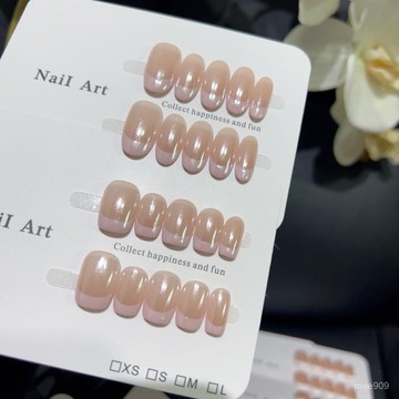 ➕最新設計款穿戴甲💅【海莉法式粉】短款淺粉美甲高級白色月牙邊指甲簡約歐美外貿ins短方穿戴甲 ATOD