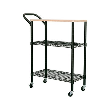 【Y HOUSE】60x30x90cm(含把手+輪高)木頂板三層推車 收納推車-黑色