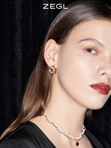 ZEGL環環相扣耳釘女復古港風氣質耳環高級感輕奢925銀針網紅耳飾