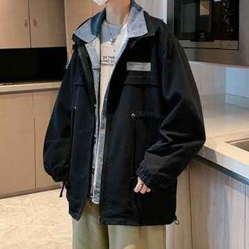 假兩件外套男美式復古休閑夾克春秋新款機能沖鋒衣男士高街棒球服