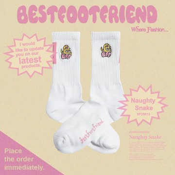 BEST FOOT FRIEND BF25012-PK NAUGHTY SNAKE 頑皮蛇 BFF 中筒襪 / 小腿襪 (粉色)