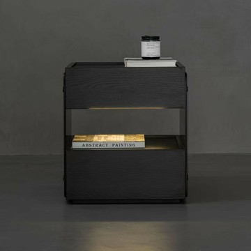 免運 可開票 床頭櫃 邊櫃 側櫃 邊幾 茶几 意式設計師極簡床頭櫃北歐創意床邊櫃現代黑色簡約臥室儲物櫃收納 速度出貨DD1111