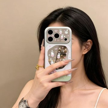 春日繁花米菲兔適用蘋果17promax手機殼iPhone16鏡面15視窗14女13