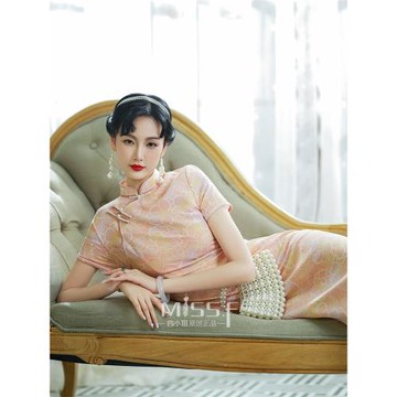 四小姐粉色真絲年會主持人旗袍晚禮服女2025新款高端大氣上檔次