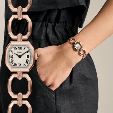FOSSIL Harlow Mini 復古八角雙針手鍊女錶-玫瑰金/20mm ES5484