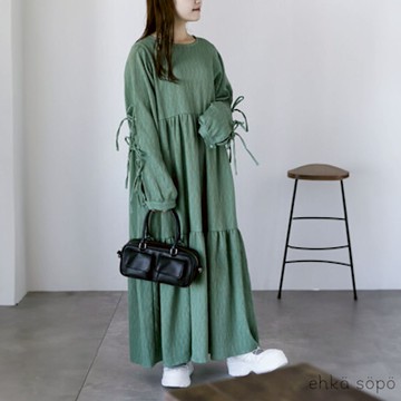 【ehka sopo】甜美蝴蝶綁結圓領分層設計洋裝