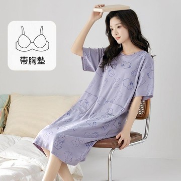 【台灣现貨】胸墊睡衣 女生睡裙 夏天睡衣 連身睡衣 純棉睡裙 睡衣裙 女生睡衣 帶胸墊睡裙 純棉家居服 寬鬆睡衣 睡裙女