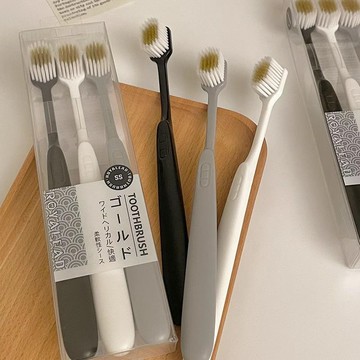 3支裝~簡約牙刷日式大人寬頭細毛學生家庭裝旅行便攜柔軟牙刷軟毛