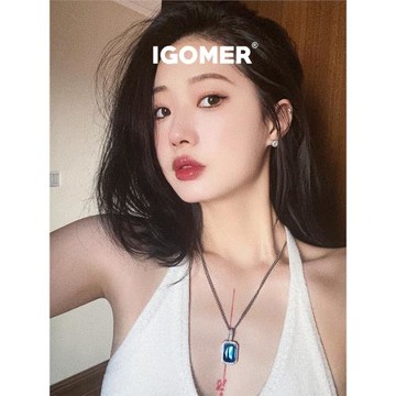 IGOMER歐美彩色寶石吊墜滿鉆項鏈男紅藍粉黑鍍鉆石嘻哈古巴鏈