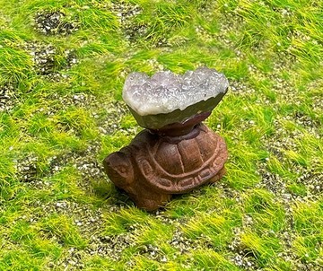 吉祥納財-天然幾何夢幻紫晶簇仿舊感原木可愛龜辦公室 居家 擺件